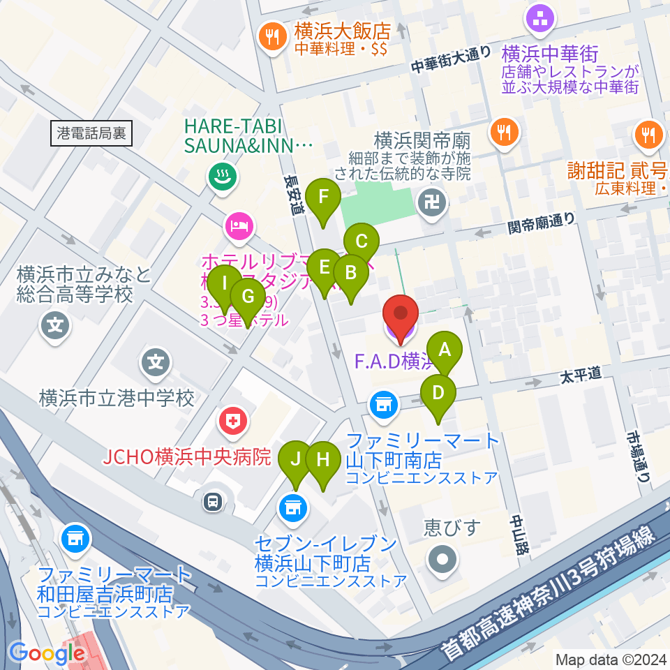 横浜F.A.D周辺の駐車場・コインパーキング一覧地図