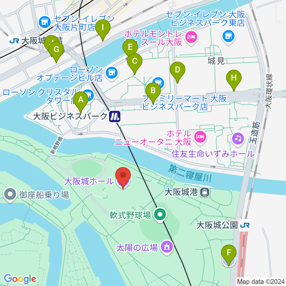 大阪城ホール周辺の駐車場・コインパーキング一覧地図