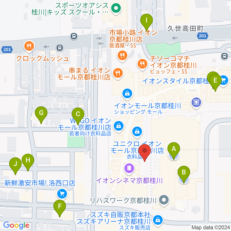 島村楽器イオンモール京都桂川店周辺の駐車場・コインパーキング一覧地図