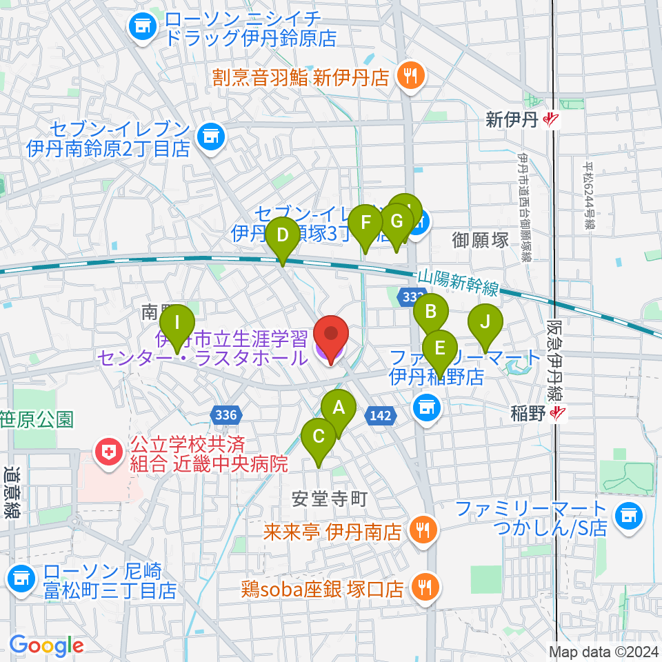 ラスタホール（伊丹市立生涯学習センター） 周辺の駐車場・コインパーキング一覧地図