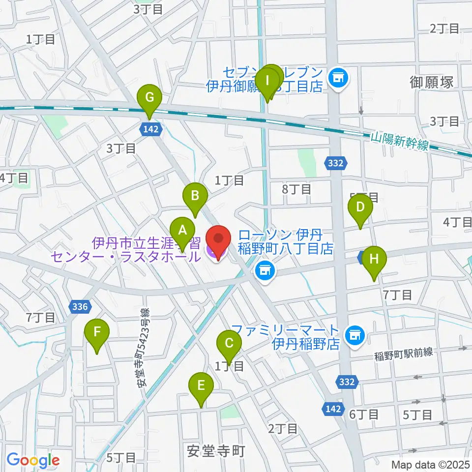 ラスタホール(伊丹市立生涯学習センター) 周辺の駐車場・コインパーキング一覧地図