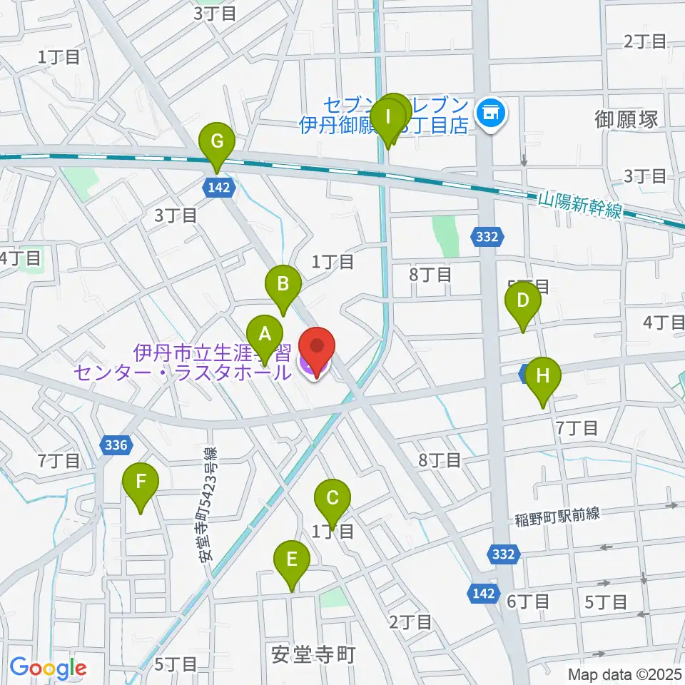 ラスタホール(伊丹市立生涯学習センター) 周辺の駐車場・コインパーキング一覧地図