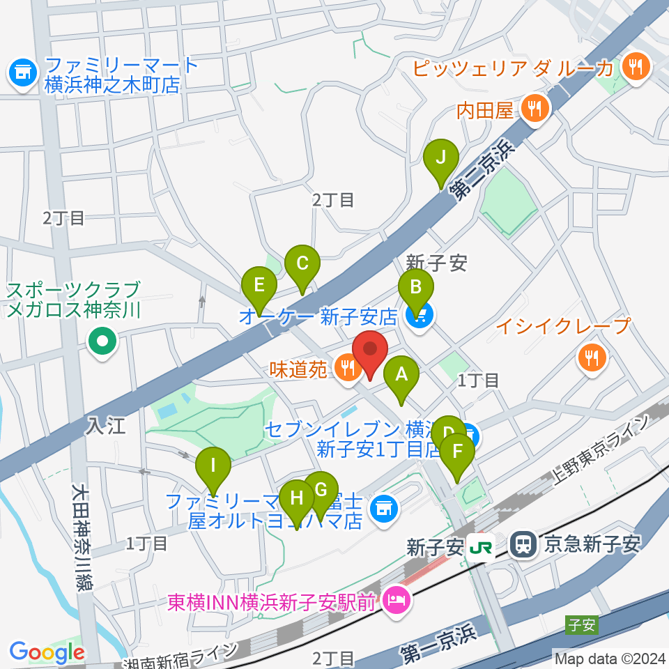 新子安ミュージックスペースグレコ周辺の駐車場・コインパーキング一覧地図