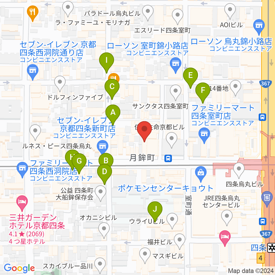 ヴィルトゥオーゾ京都四条烏丸店周辺の駐車場・コインパーキング一覧地図
