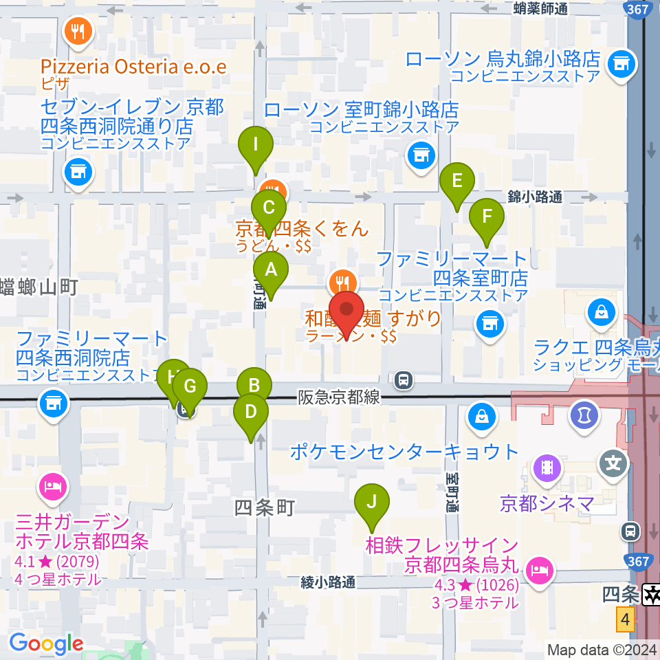 ヴィルトゥオーゾ京都四条烏丸店周辺の駐車場・コインパーキング一覧地図