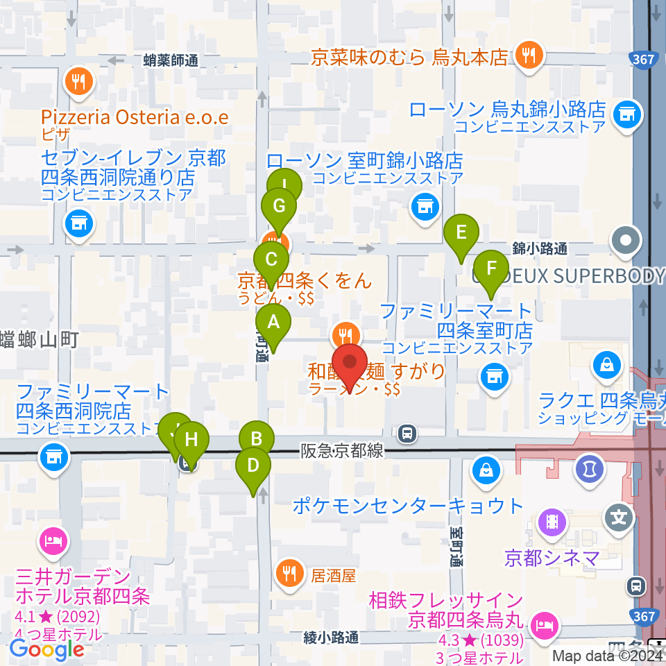 ヴィルトゥオーゾ京都四条烏丸店周辺の駐車場・コインパーキング一覧地図