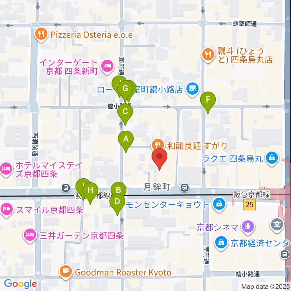 ヴィルトゥオーゾ京都四条烏丸店周辺の駐車場・コインパーキング一覧地図