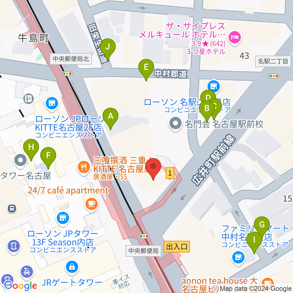 ヴィルトゥオーゾ名古屋駅前店周辺の駐車場・コインパーキング一覧地図