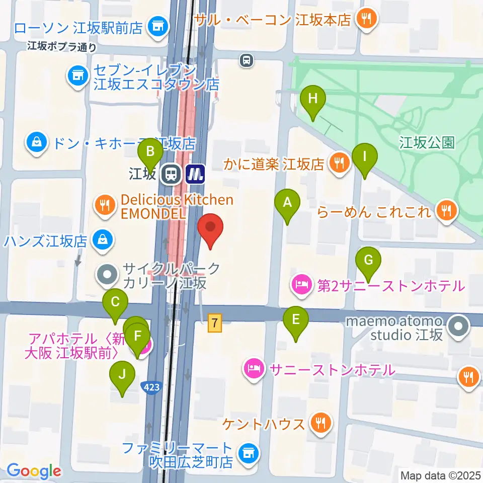 ドルフィンギターズ大阪店周辺の駐車場・コインパーキング一覧地図