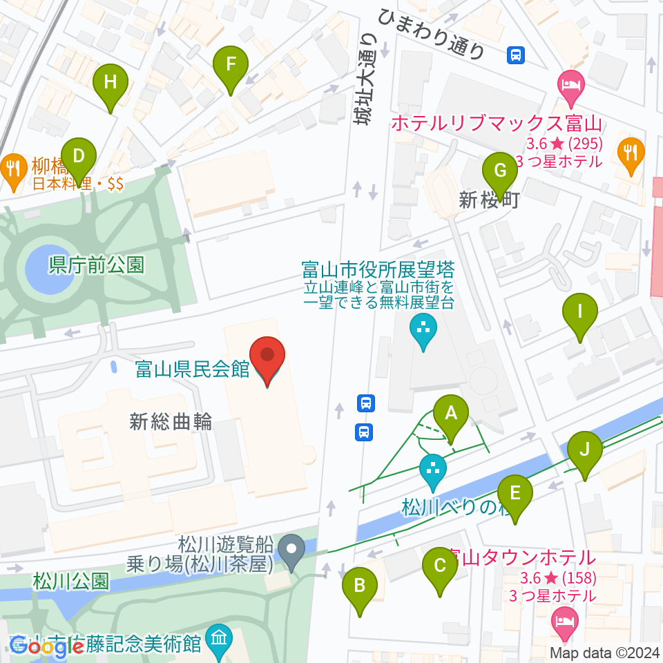 富山県民会館周辺の駐車場・コインパーキング一覧地図