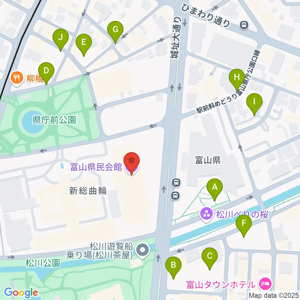富山県民会館周辺の駐車場・コインパーキング一覧地図