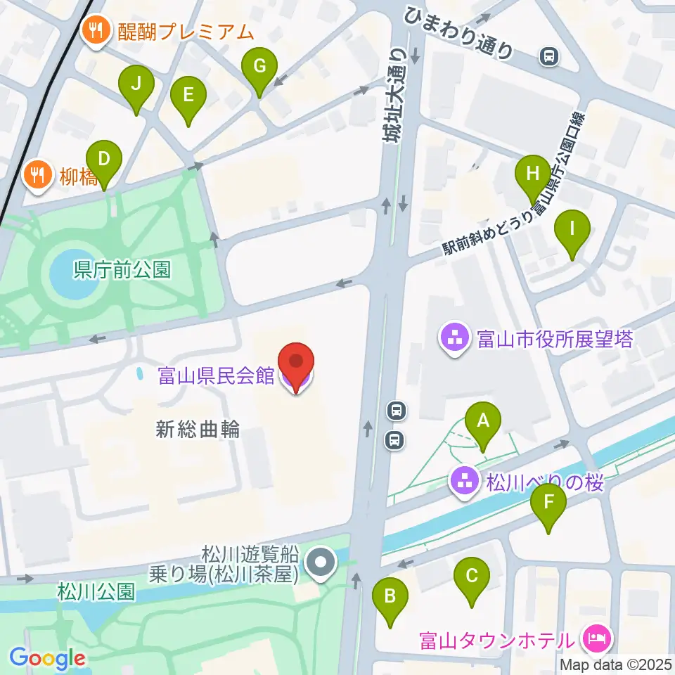 富山県民会館周辺の駐車場・コインパーキング一覧地図