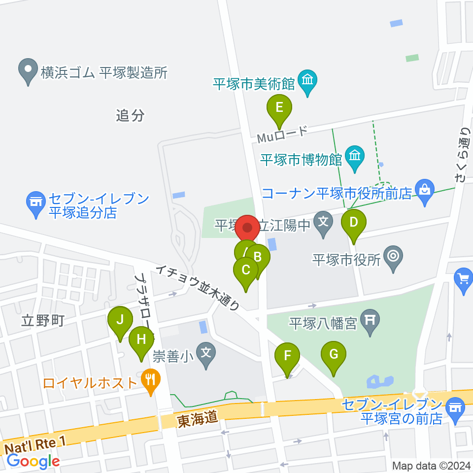 平塚市中央公民館周辺の駐車場・コインパーキング一覧地図
