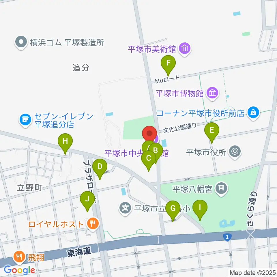 平塚市中央公民館周辺の駐車場・コインパーキング一覧地図