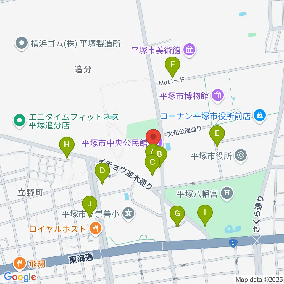 平塚市中央公民館周辺の駐車場・コインパーキング一覧地図