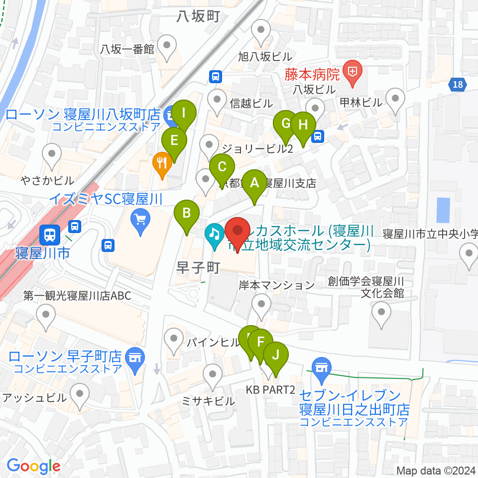 寝屋川アルカスホール周辺の駐車場・コインパーキング一覧地図