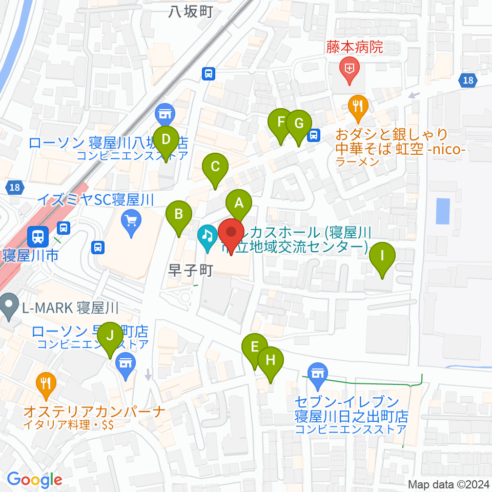 寝屋川アルカスホール周辺の駐車場・コインパーキング一覧地図