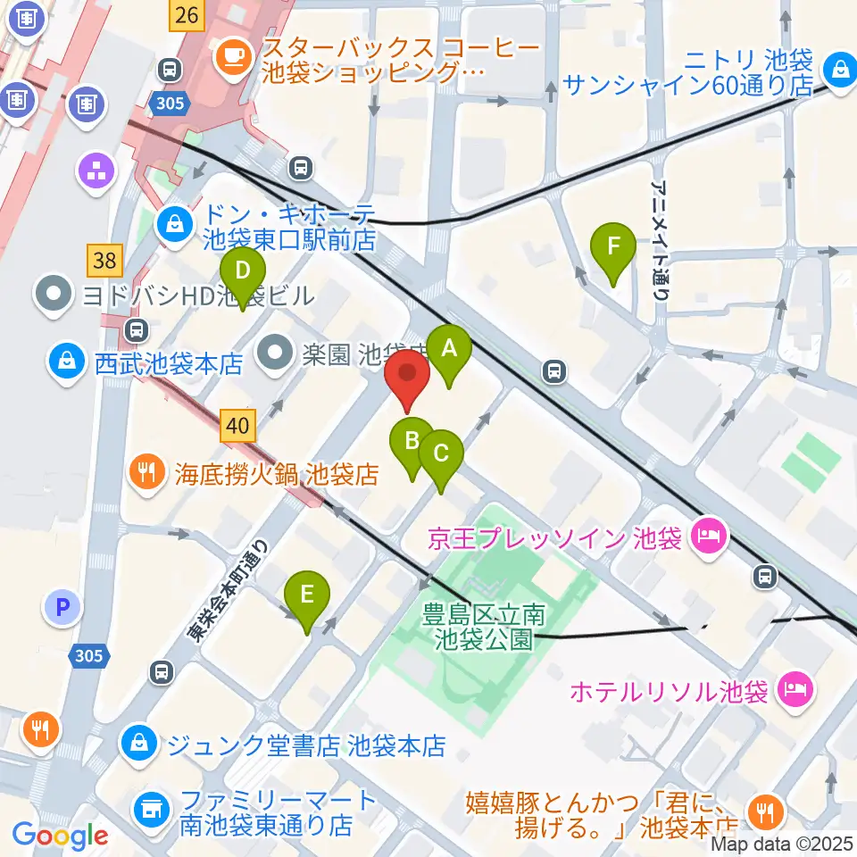 クロサワバイオリン池袋店周辺の駐車場・コインパーキング一覧地図