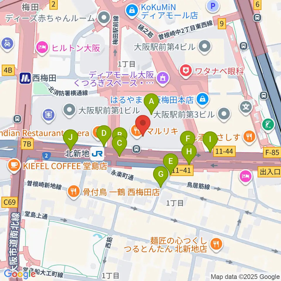 三木楽器ローブラスセンター周辺の駐車場・コインパーキング一覧地図
