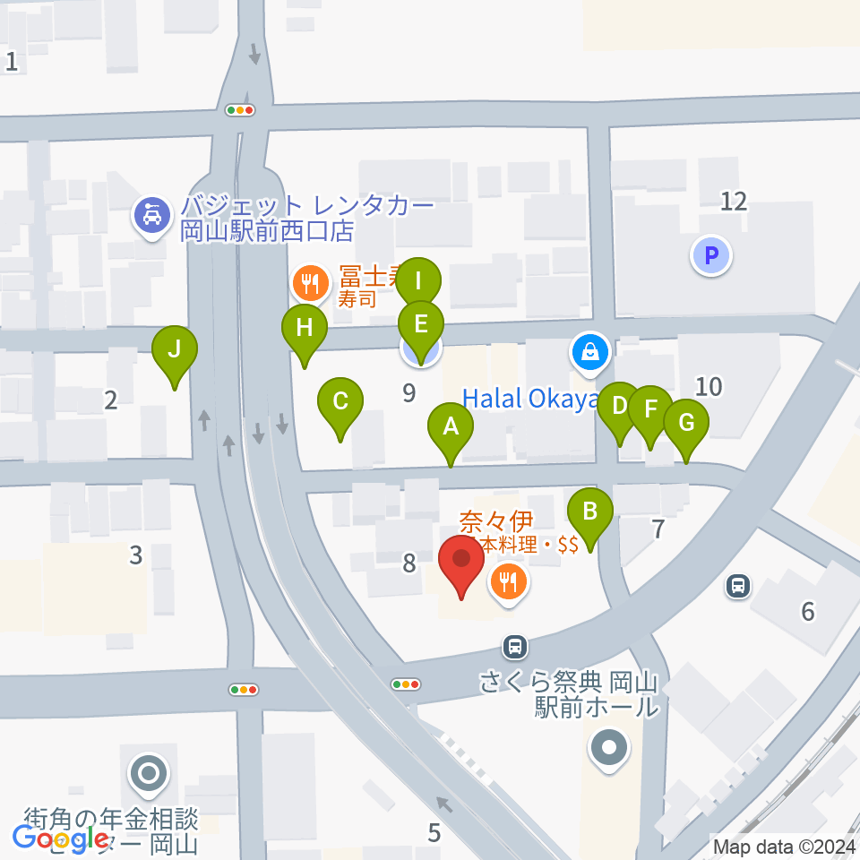 山陽こだま楽器 岡山西口店周辺の駐車場・コインパーキング一覧地図