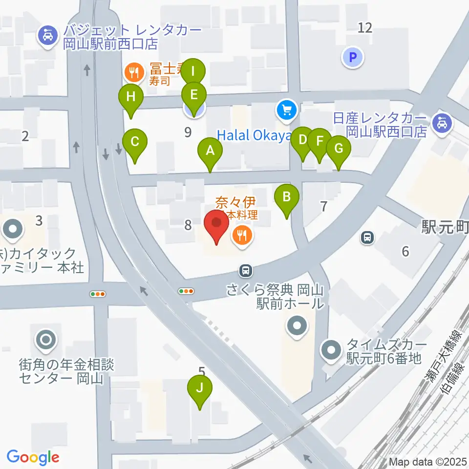 山陽こだま楽器 岡山西口店周辺の駐車場・コインパーキング一覧地図