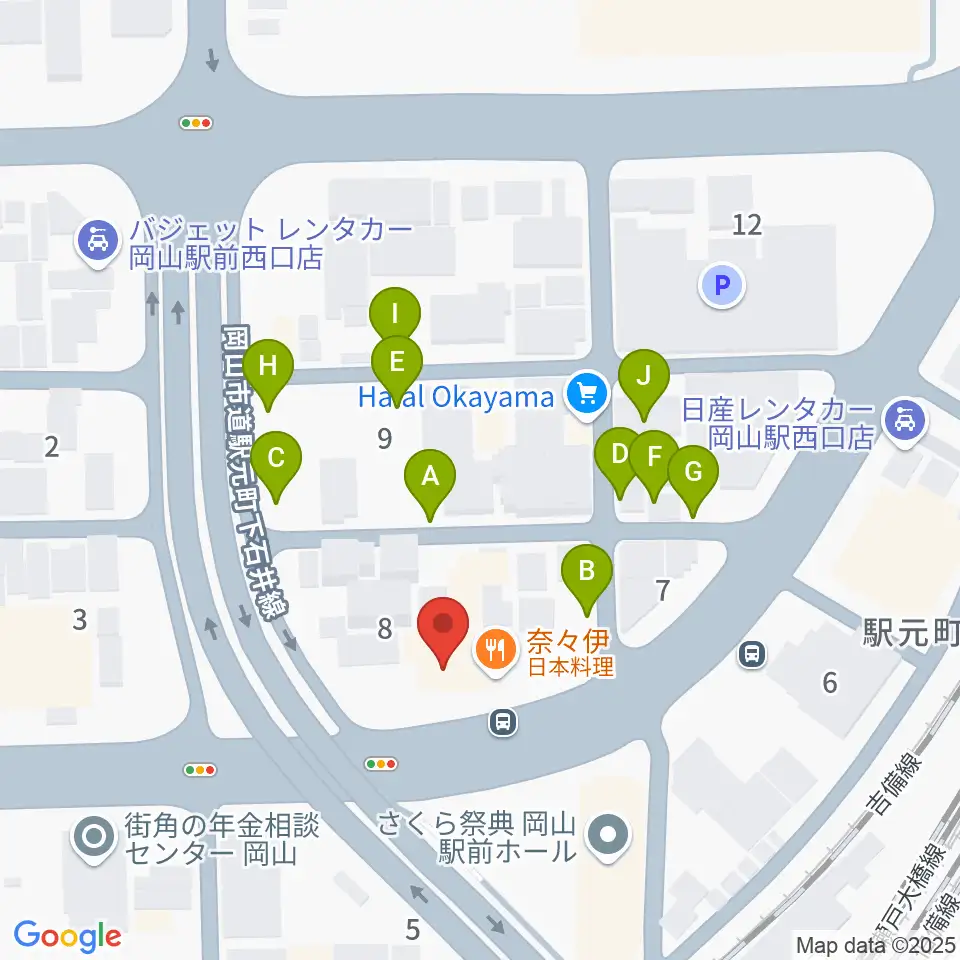 山陽こだま楽器 岡山西口店周辺の駐車場・コインパーキング一覧地図