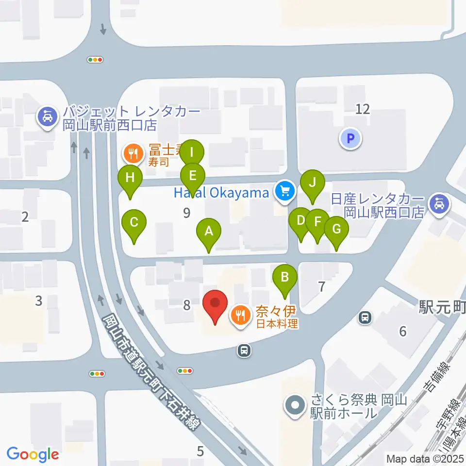 山陽こだま楽器 岡山西口店周辺の駐車場・コインパーキング一覧地図