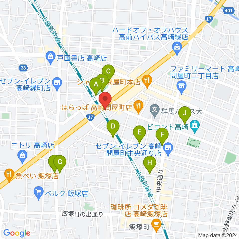 ピアノプラザ群馬 高崎本店周辺の駐車場・コインパーキング一覧地図