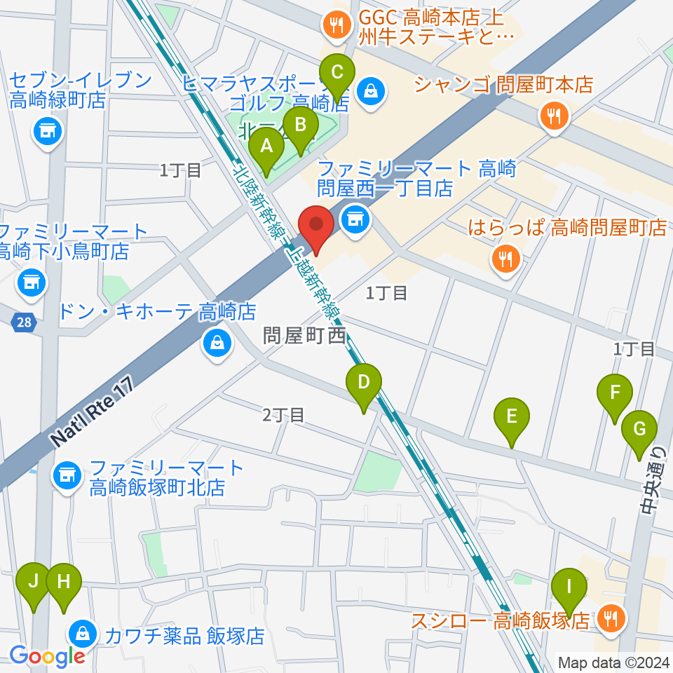 ピアノプラザ群馬 高崎本店周辺の駐車場・コインパーキング一覧地図