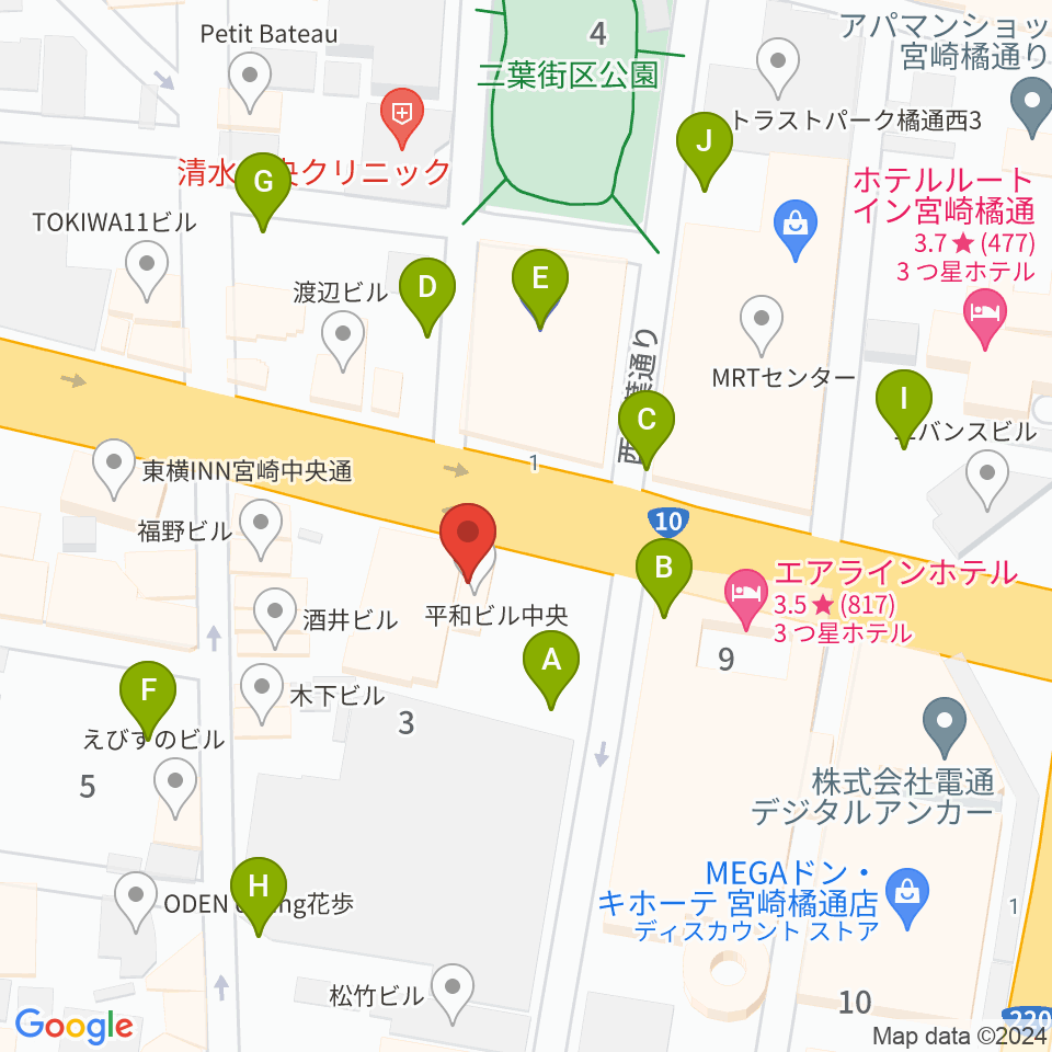 カワイ宮崎ショップ周辺の駐車場・コインパーキング一覧地図