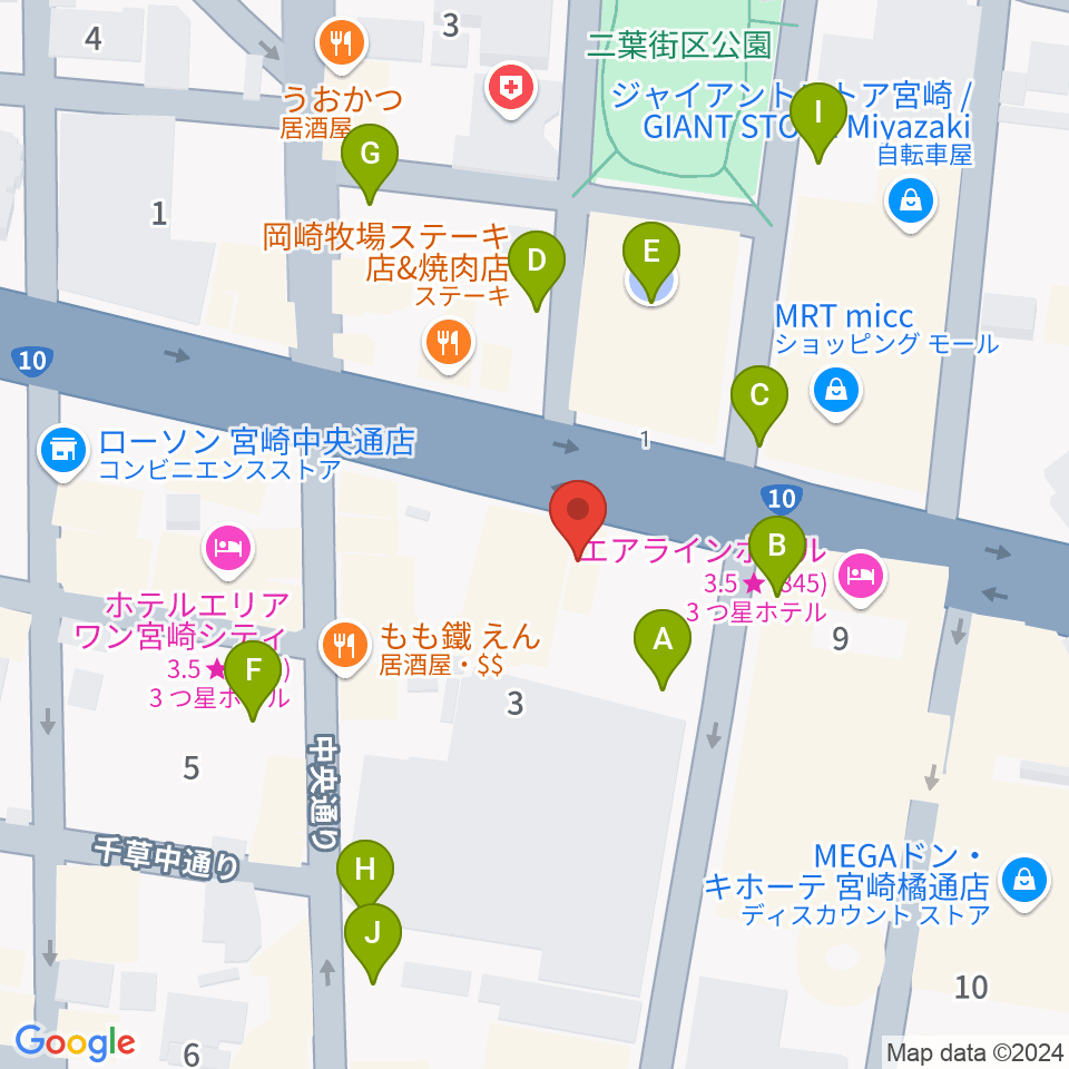 カワイ宮崎ショップ周辺の駐車場・コインパーキング一覧地図