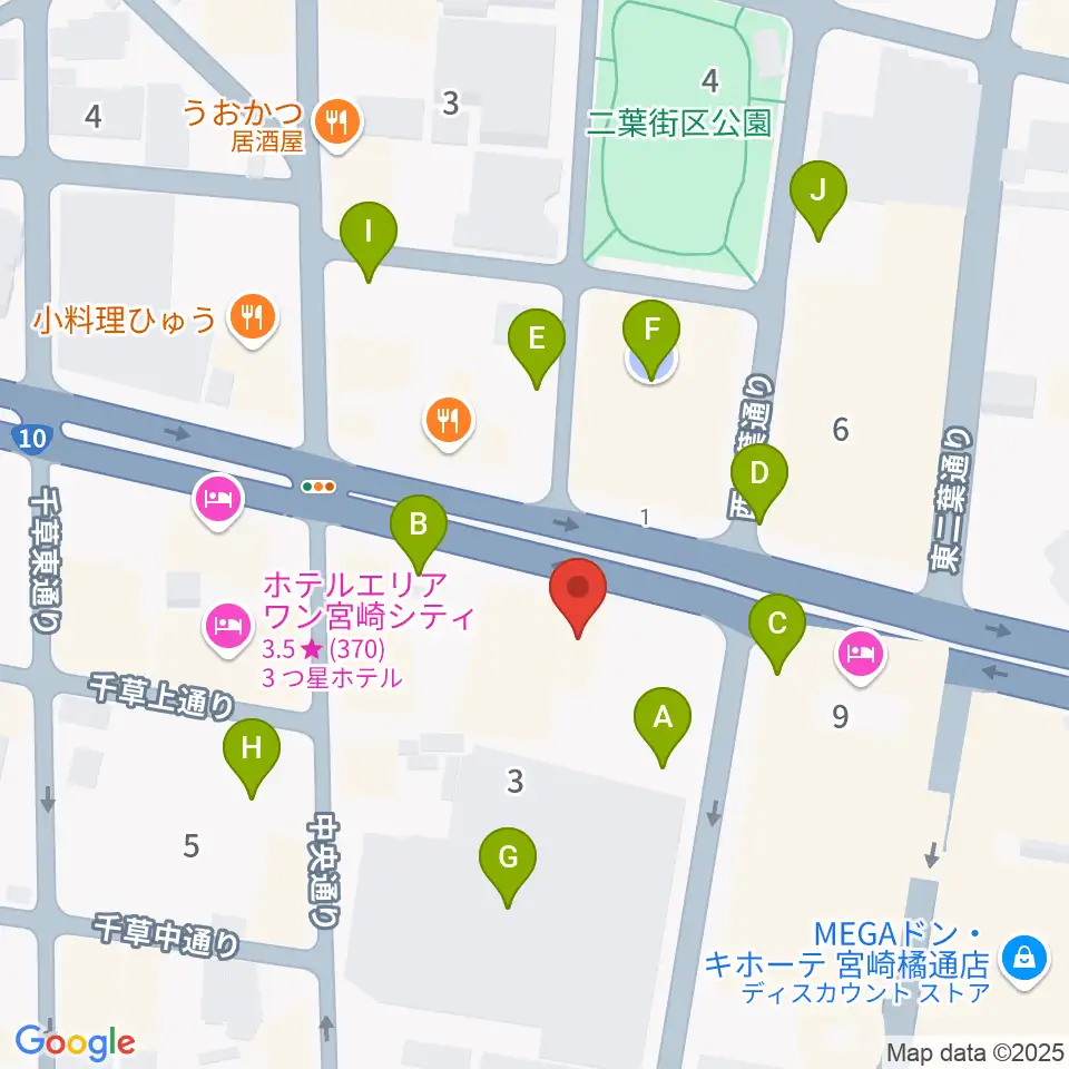 カワイ宮崎ショップ周辺の駐車場・コインパーキング一覧地図