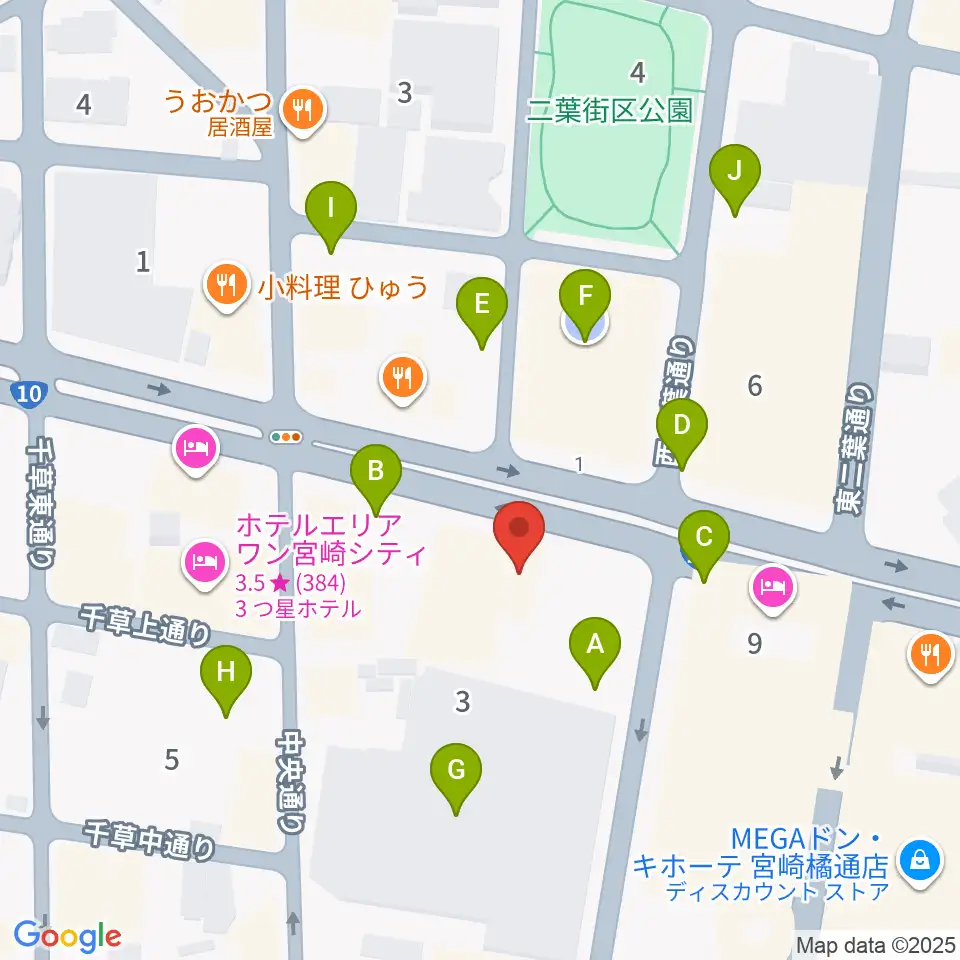 カワイ宮崎ショップ周辺の駐車場・コインパーキング一覧地図