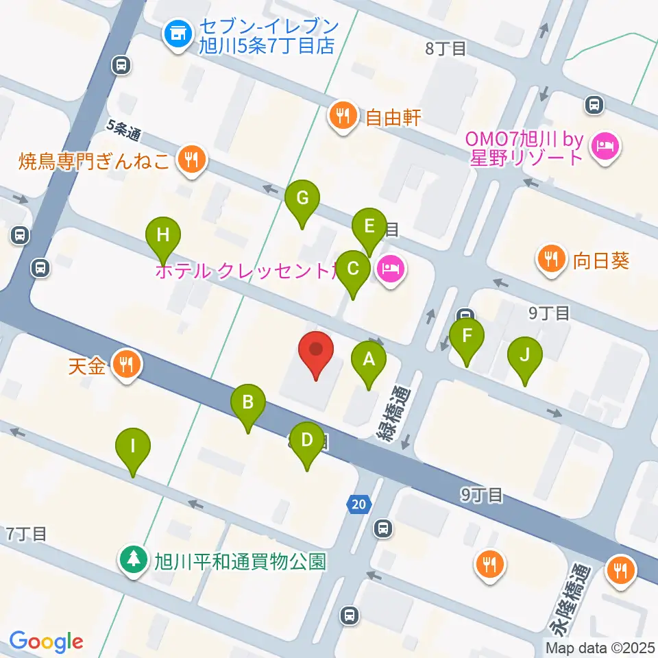 ヤマハミュージック 旭川店周辺の駐車場・コインパーキング一覧地図