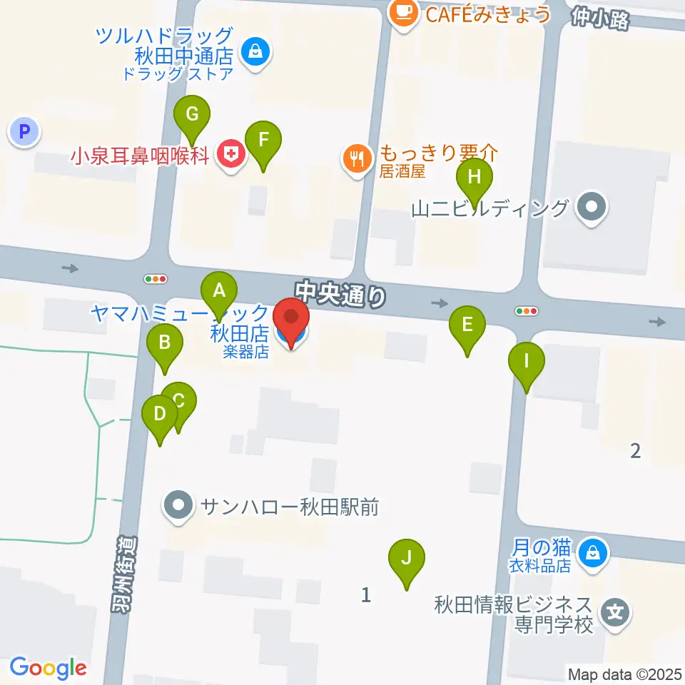 ヤマハミュージック 秋田店周辺の駐車場・コインパーキング一覧地図