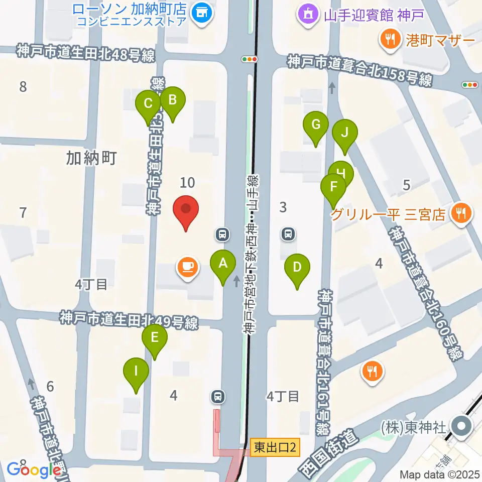 ヤマハミュージック 神戸店周辺の駐車場・コインパーキング一覧地図