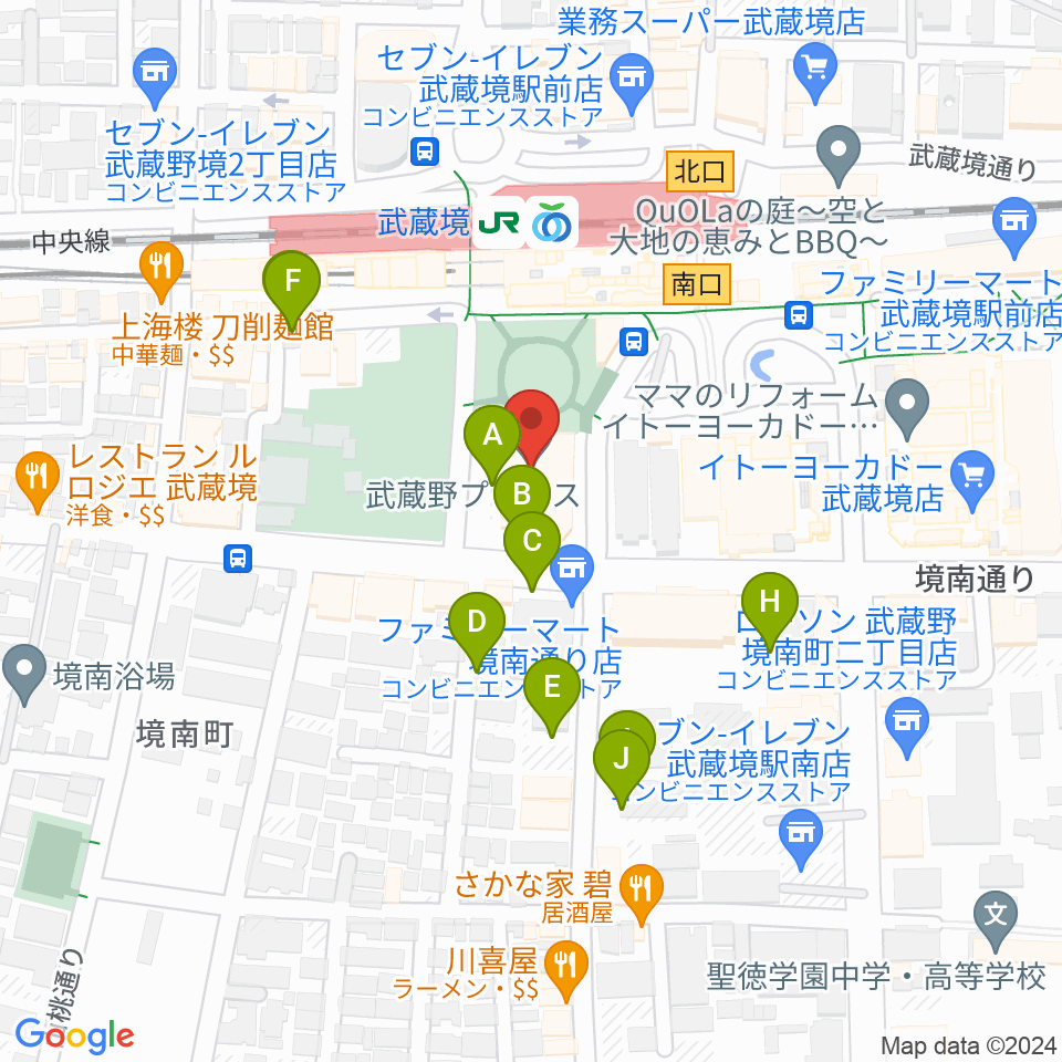 武蔵野プレイス周辺の駐車場・コインパーキング一覧地図