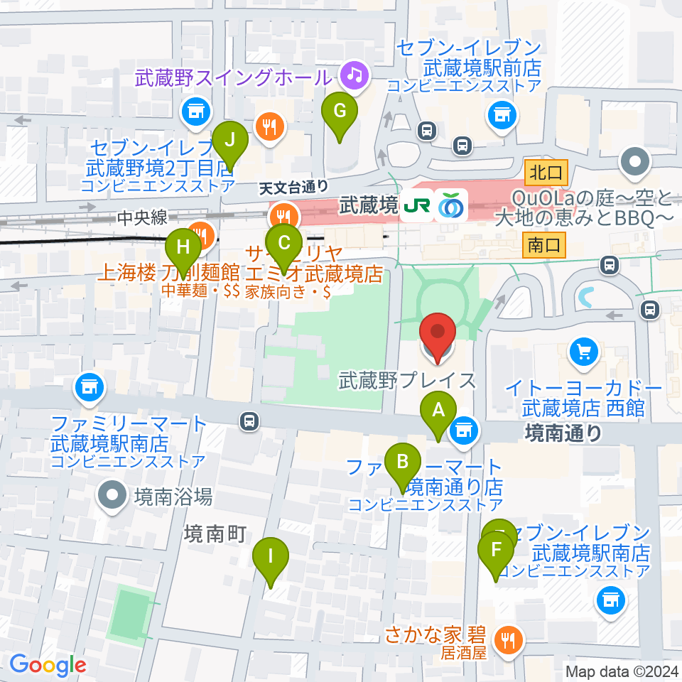 武蔵野プレイス周辺の駐車場・コインパーキング一覧地図