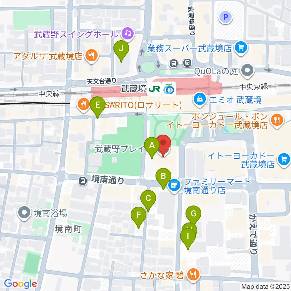 武蔵野プレイス周辺の駐車場・コインパーキング一覧地図