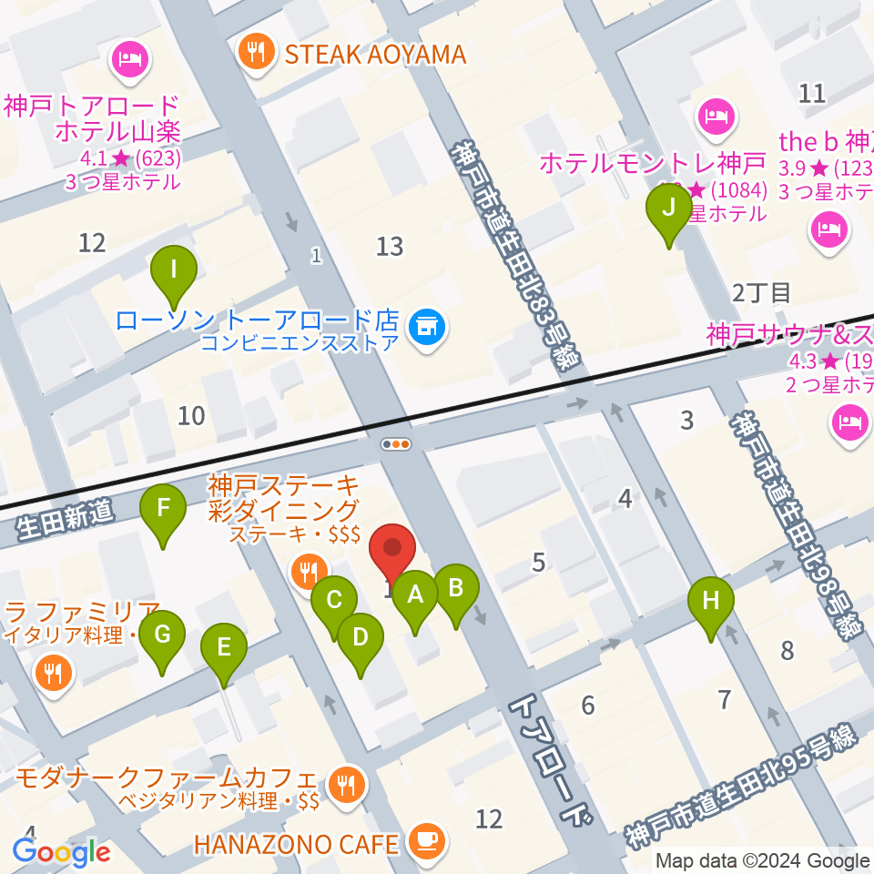 神戸へラバラウンジ周辺の駐車場・コインパーキング一覧地図