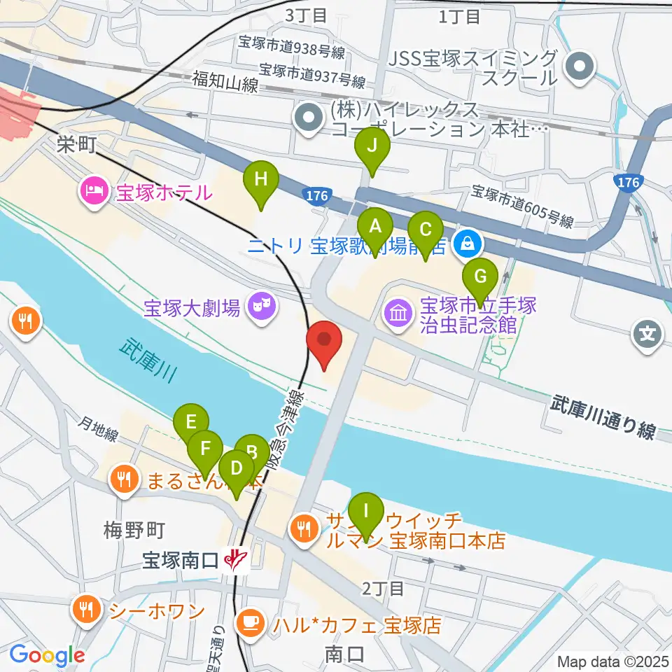 宝塚音楽学校周辺の駐車場・コインパーキング一覧地図