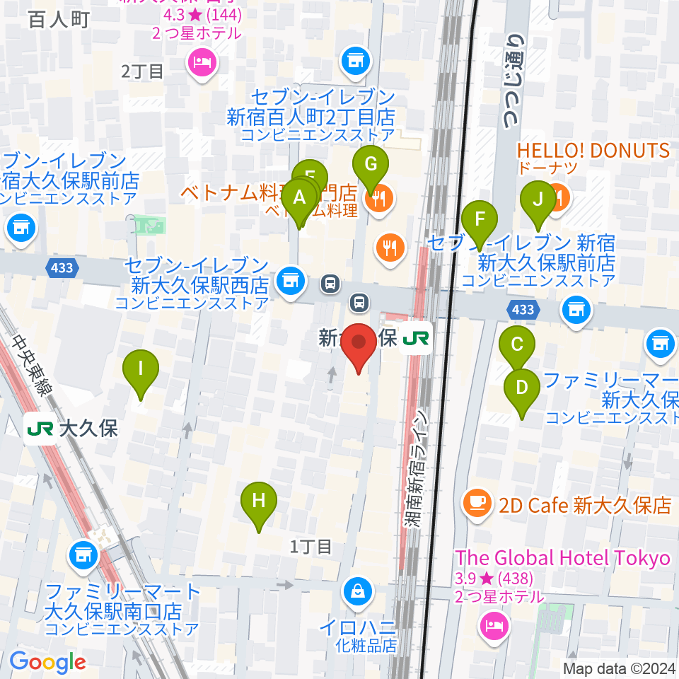 大久保管楽器店周辺の駐車場・コインパーキング一覧地図