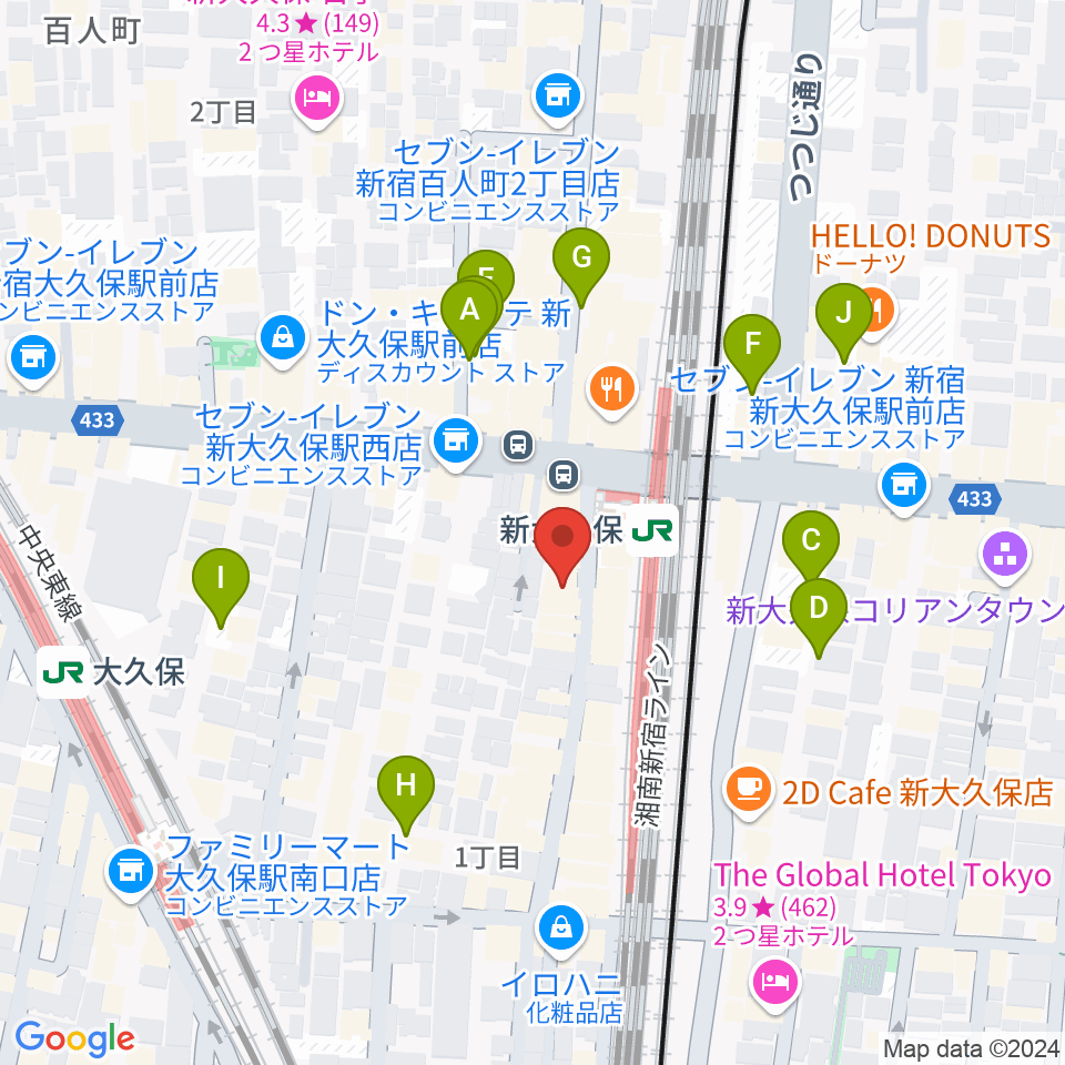 大久保管楽器店周辺の駐車場・コインパーキング一覧地図