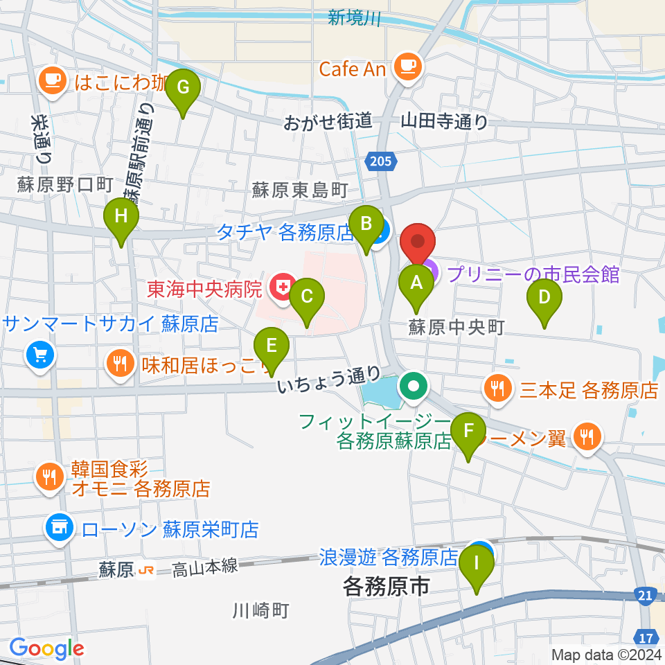 プリニーの文化ホール周辺の駐車場・コインパーキング一覧地図