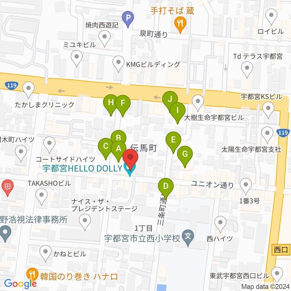 宇都宮HELLO DOLLY周辺の駐車場・コインパーキング一覧地図