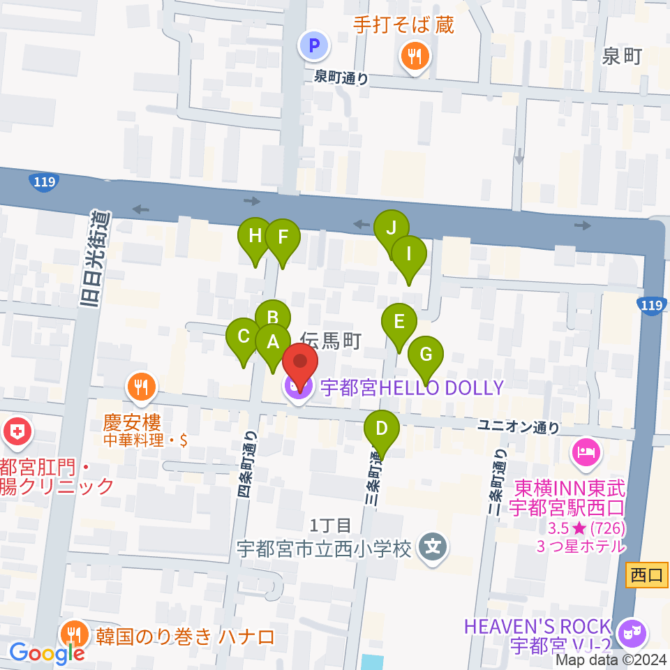 宇都宮HELLO DOLLY周辺の駐車場・コインパーキング一覧地図