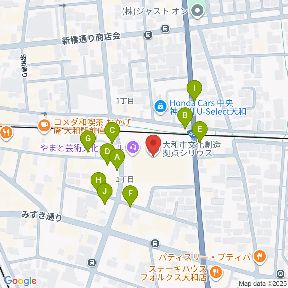 やまと芸術文化ホール周辺の駐車場・コインパーキング一覧地図