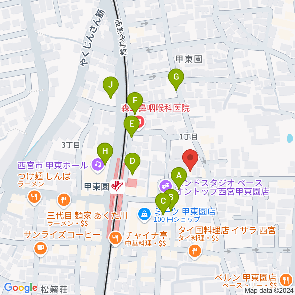 アールエイチワイ甲東園 貸し音楽練習室周辺の駐車場・コインパーキング一覧地図