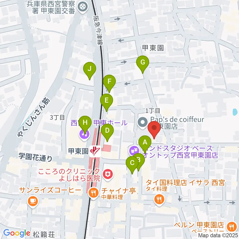 アールエイチワイ甲東園 貸し音楽練習室周辺の駐車場・コインパーキング一覧地図