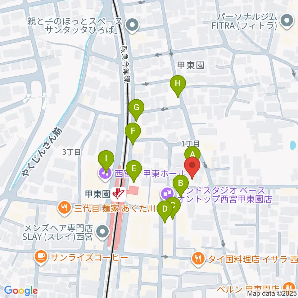 アールエイチワイ甲東園 貸し音楽練習室周辺の駐車場・コインパーキング一覧地図